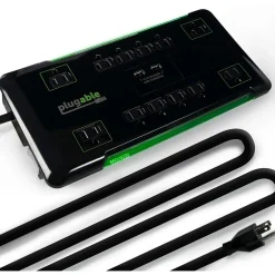 Surge Protectors & Power Strips<Plugable 25' 12-Outlet Power Strip with 2-Port USB Charger, Black (PS12-USB25)