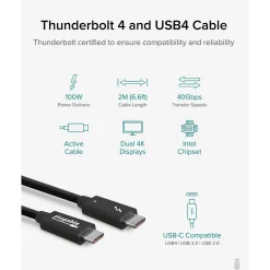 Power Cables<Plugable 6.56' USB C Power Cable, Black (TBT4-40G2M)