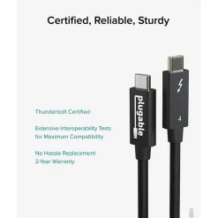 Power Cables<Plugable 6.56' USB C Power Cable, Black (TBT4-40G2M)