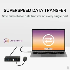 Usb Hubs<Plugable 7-in-1 Charging Hub with Data Transfer for USB-C or USB 3.0 Laptops