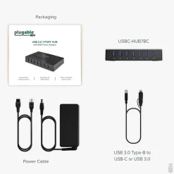 Usb Hubs<Plugable 7-in-1 Charging Hub with Data Transfer for USB-C or USB 3.0 Laptops