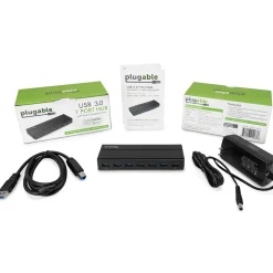 Usb Hubs<Plugable 7-Port USB 3.0 Hub, Black (USB3-HUB7C)