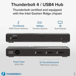 Usb Hubs<Plugable 4-Port USB-C Hub, Black (TBT4-HUB3C)