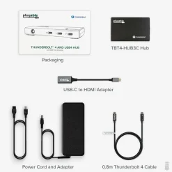 Usb Hubs<Plugable 4-Port USB-C Hub, Black (TBT4-HUB3C)
