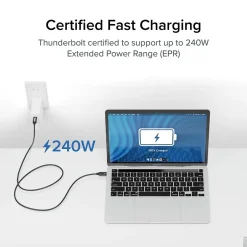 Power Cables<Plugable Thunderbolt-4 EPR 3.3' Cable, 240W, Black (TBT4-240W-1M)