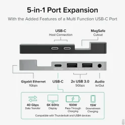 Usb Hubs<Plugable USB C Hub Multiport Adapter for Apple MagSafe 2 for MacBook Pro, Air M2