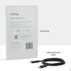 Power Cables<Plugable USB4 EPR 3.3' Cable, 240W, Black (USB4-240W-1M)