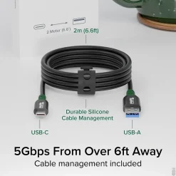 Ethernet Cables<Plugable 6.6' USB-C to USB-A Cable, Black (USBC-A2M)