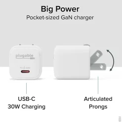 Plugable 30W GaN USB C Charger Block, White (PS-30C1W)