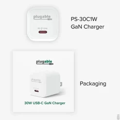 Plugable 30W GaN USB C Charger Block, White (PS-30C1W)