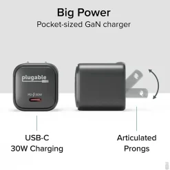 Plugable 30W GaN USB C Charger Block, Black (PS-30C1B)