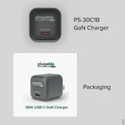 Plugable 30W GaN USB C Charger Block, Black (PS-30C1B)