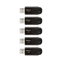 PNY Attache 4 16GB USB 2.0 Type-A Flash Drive, Black, 5/Pack (P-FD16GX5ATT4MC)* Usb Flash Drives