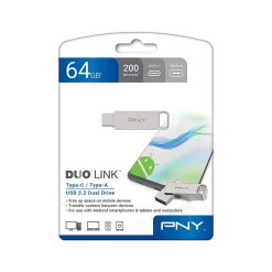 PNY DUO LINK Dual 64GB USB 3.2 Type C Flash Drive, Silver (P-FDI64GDULINKT)* Usb Flash Drives