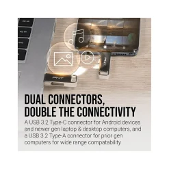 PNY DUO LINK Dual 256GB USB 3.2 Type-C Flash Drive, Silver (P-FDI256DULINKTYC-GE)* Usb Flash Drives