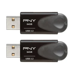 PNY Elite Turbo Attache 4 64GB USB 3.2 Flash Drive, Black, 2/Pack (P-FD64GX2TBAT4G)* Usb Flash Drives