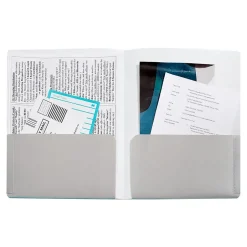 Poppin 2-Pocket Portfolio Folder, Aqua/Light Gray (101931) New