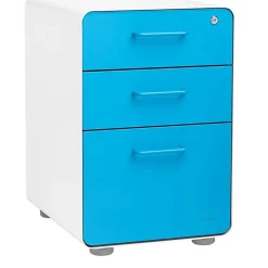 Outlet Stow 3-Drawer Mobile Vertical File Cabinet, Letter/Legal Size, Lockable, 24"H x 15.75"W x 20"D, White and Blue (100429) File Cabinets
