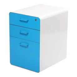 Outlet Stow 3-Drawer Mobile Vertical File Cabinet, Letter/Legal Size, Lockable, 24"H x 15.75"W x 20"D, White and Blue (100429) File Cabinets