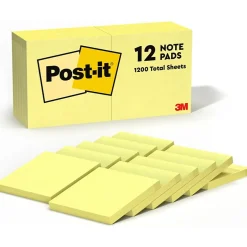 Sale Notes, 3" x 3", Canary Collection, 100 Sheet/Pad, 12 Pads/Pack (654-12YW) Post-It Notes