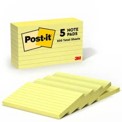 Sale Notes, 3" x 5", Canary Collection, Lined, 100 Sheet/Pad, 5 Pads/Pack (635-5PK) Post-It Notes