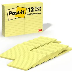 Hot Notes, 4" x 6", Canary Collection, Lined, 100 Sheet/Pad, 12 Pads/Pack (660YW) Post-It Notes