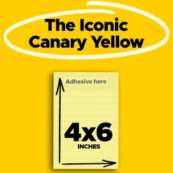 Online Notes, 4" x 6", Canary Collection, Lined, 100 Sheet/Pad, 5 Pads/Pack (6605PK) Post-It Notes