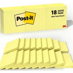 Discount Notes, 3" x 3", Canary Collection, 100 Sheet/Pad, 18 Pads/Pack (654-14+4YW) Post-It Notes