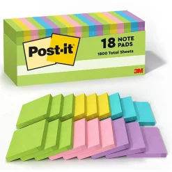 New Notes, 3" x 3", Collection, 100 Sheet/Pad, 18 Pads/Pack (654-18BRCP) Post-It Notes