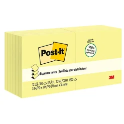 Outlet Recycled Pop-up Notes, 3" x 3", Canary Collection, 100 Sheet/Pad, 12 Pads/Pack (R330RP12YW) Post-It Notes