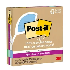 Hot Recycled Super Sticky Notes, 4" x 4", Collection, Lined, 70 Sheet/Pad, 3 Pads/Pack (675R-3SST) Post-It Notes