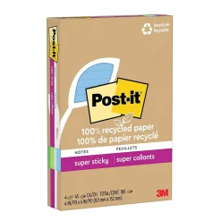 New Recycled Super Sticky Notes, 4" x 6", Collection, 45 Sheet/Pad, 4 Pads/Pack (4621R-4SST) Post-It Notes