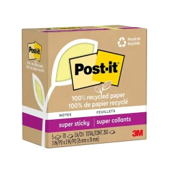 Clearance Recycled Super Sticky Notes, 3" x 3", Canary Collection, 70 Sheet/Pad, 5 Pads/Pack (654R-5SSCY) Post-It Notes