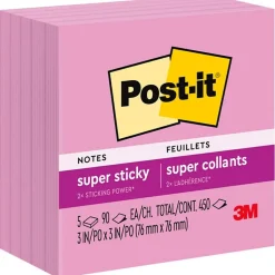 Outlet Super Sticky Notes, 3" x 3", , 90 Sheet/Pad, 5 Pads/Pack (654-5SSNP) Post-It Notes