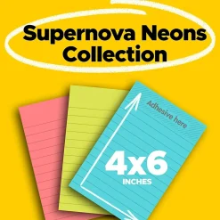 Online Super Sticky Notes, 4" x 6", Supernova Neons Collection, Lined, 90 Sheet/Pad, 3 Pads/Pack (660-3SSMIA) Post-It Notes
