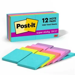 Online Super Sticky Notes, 3" x 3", Supernova Neons Collection, 90 Sheet/Pad, 12 Pads/Pack (654-12SSMIA) Post-It Notes