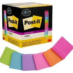 Online Super Sticky Notes, 3" x 3", Assorted Collection, 45 Sheet/Pad, 15 Pads/Pack (654-15SSCP) Post-It Notes