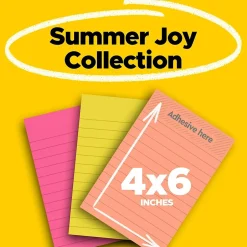 Outlet Super Sticky Notes, 4" x 6", Summer Joy Collection, Lined, 90 Sheet/Pad, 3 Pads/Pack (660-3SSJOY) Post-It Notes