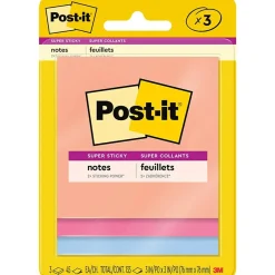 Online Super Sticky Notes, 3" x 3", Summer Joy Collection, 45 Sheet/Pad, 3 Pads/Pack (3321-SSJOY) Post-It Notes