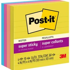 New Super Sticky Notes, 4" x 4", Summer Joy Collection, Lined, 90 Sheet/Pad, 4 Pads/Pack (675-4SSJOY) Post-It Notes