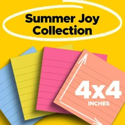 New Super Sticky Notes, 4" x 4", Summer Joy Collection, Lined, 90 Sheet/Pad, 4 Pads/Pack (675-4SSJOY) Post-It Notes