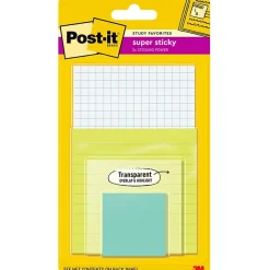 Sale Super Sticky Notes with Transparent Notes, Assorted Collection, 45 Sheet/Pad, 4 Pads/Pack (4622-SSGRID-TR) Post-It Notes