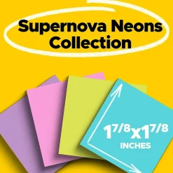 Outlet Super Sticky Notes, 1-7/8" x 1-7/8", Supernova Neons Collection, 90 Sheet/Pad, 8 Pads/Pack (622-8SSMIA) Sticky Notes