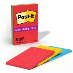 Sale Super Sticky Notes, 4" x 6", Playful Primaries Collection, Lined, 90 Sheet/Pad, 3 Pads/Pack (6603SSAN) Post-It Notes
