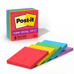 New Super Sticky Notes, 3" x 3", Collection, 90 Sheet/Pad, 5 Pads/Pack (654-5SSAN) Post-It Notes