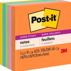 Discount Super Sticky Notes, 3" x 3", Collection, 90 Sheet/Pad, 5 Pads/Pack (654-5SSUC) Post-It Notes