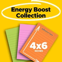 Best Super Sticky Notes, 4" x 6", Energy Boost Collection, Lined, 90 Sheet/Pad, 3 Pads/Pack (6603SSUC) Post-It Notes
