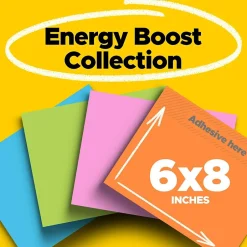 New Super Sticky Notes, 8" x 6", Energy Boost Collection, 45 Sheet/Pad, 4 Pads/Pack (6845SSP) Post-It Notes