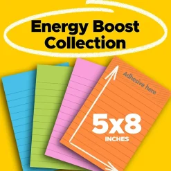 Discount Super Sticky Notes, 5" x 8", Energy Boost Collection, Lined, 45 Sheet/Pad, 4 Pads/Pack (5845SSUC) Sticky Notes