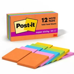 Online Super Sticky Notes, 3" x 3", Energy Boost Collection, 90 Sheet/Pad, 12 Pads/Pack (65412SSUC) Post-It Notes